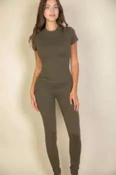 FASHNZFAB Футболка с коротким рукавом и круглым вырезом, оливковый