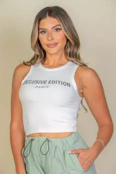 FASHNZFAB Эксклюзивная женская майка с рисунком в рубчик, белый