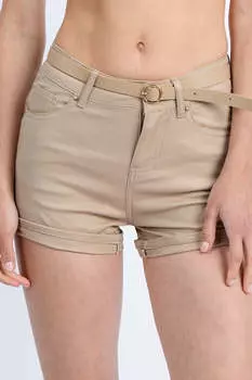 FASHNZFAB шорты с высокой талией и 5 карманами, подвернутый край, хаки
