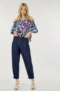 FASHNZFAB Узкие брюки с высокой талией и молнией спереди, цвет denim