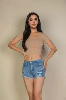 FASHNZFAB женская плотная трикотажная футболка с квадратным вырезом и коротким рукавом, хаки