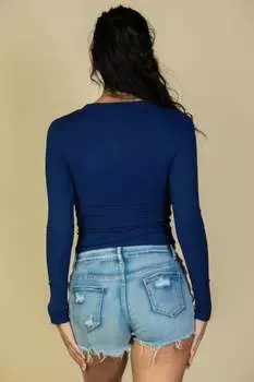 FASHNZFAB Женская ребристая футболка с круглым вырезом и длинными рукавами, темно-синий