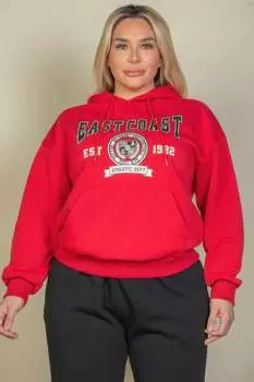 FASHNZFAB Женская толстовка с капюшоном и карманом-кенгуру большого размера с рисунком, красный