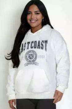 FASHNZFAB Женская толстовка с капюшоном и карманом-кенгуру большого размера с рисунком, белый