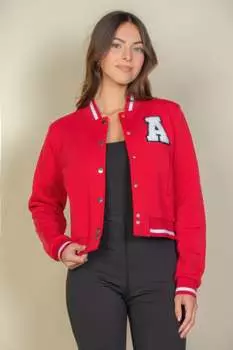 FASHNZFAB Женская укороченная университетская куртка Ezwear с заплатками в виде букв, красный