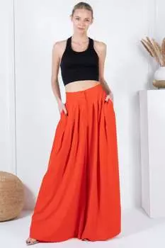 FASHNZFAB Женские брюки с широкими штанинами и складками, однотонные, цвет tomato