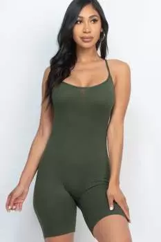 FASHNZFAB Женский комбинезон-боди с перекрестными бретелями на спине, оливковый