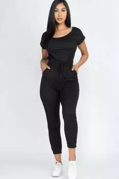 FASHNZFAB Женский комбинезон с завязками на плечах и двусторонними бретелями, черный
