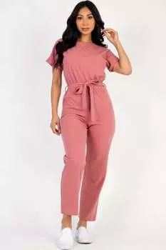 FASHNZFAB Женский свободный комбинезон с завязкой на талии, цвет rosewood