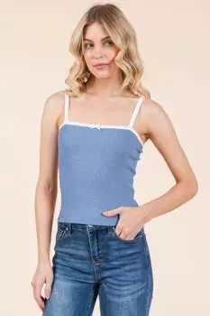 FASHNZFAB Женский топ на бретельках с фестончатым краем и бантом, цвет hazel blue/soft white
