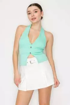 FASHNZFAB Женский топ с открытой спиной и халтер-воротом, с пряжкой, цвет pool mint