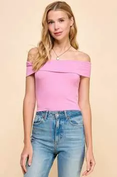 FASHNZFAB Женский топ с открытыми плечами в рубчик, цвет aurora pink