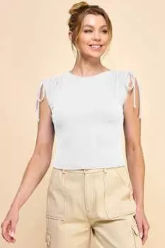 FASHNZFAB Женский топ с ребристыми плечами и сборками, цвет soft white