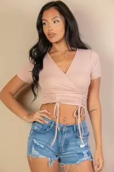 FASHNZFAB Женский топ-сюрплисс с рюшами и завязками, красный