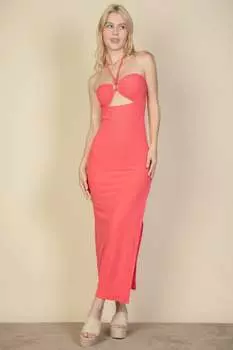 FASHNZFAB Женское макси-платье с вырезом спереди и боковыми разрезами, цвет fiery coral