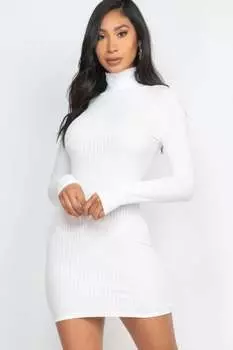 FASHNZFAB женское облегающее мини-платье с ребристым воротником, белый