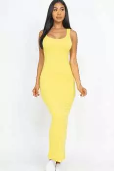 FASHNZFAB Женское однотонное базовое макси-платье, желтый