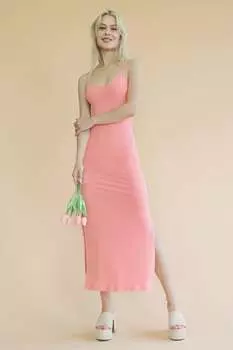 FASHNZFAB женское ребристое платье-комбинация с разрезом по бокам, цвет salmon