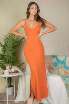 FASHNZFAB женское ребристое платье-комбинация с разрезом по бокам, цвет mango