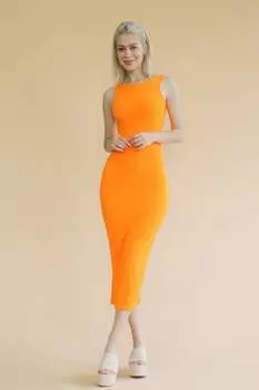 FASHNZFAB Женское ребристое платье макси без рукавов с открытой спиной, цвет tangelo