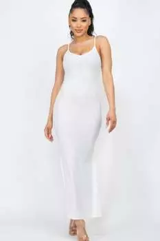 FASHNZFAB женское ребристое платье с разрезом по бокам длинное, белый