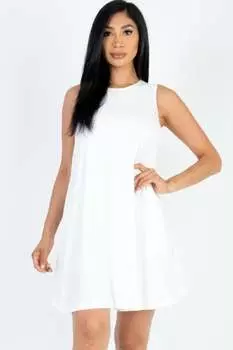 FASHNZFAB Женское удобное мини-платье без рукавов с расклешенным кроем, белый