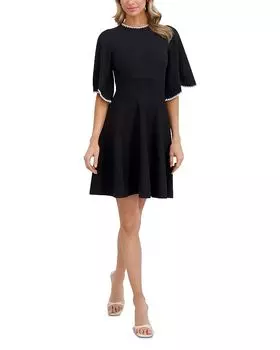 Фасонное платье с круглым вырезом и короткими рукавами Flare Ted Baker, черный