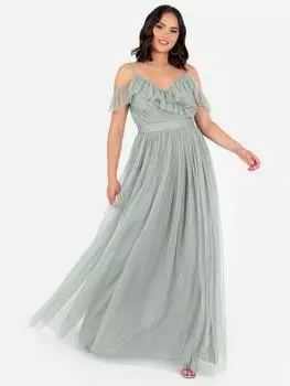 Фатиновое макси-платье с запахом с открытыми плечами Anaya With Love, цвет Frosty Green