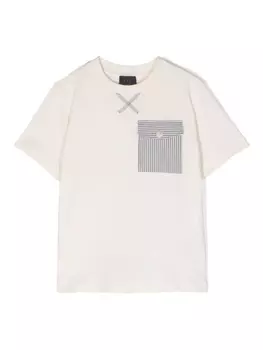 Fay футболка с полосатым карманом, белый