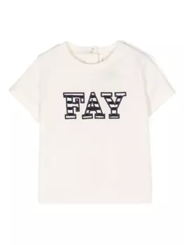 Fay футболка с вышитым логотипом, нейтральный цвет