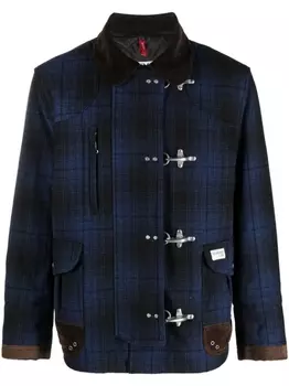 Fay клетчатая куртка с кожаной отделкой, синий