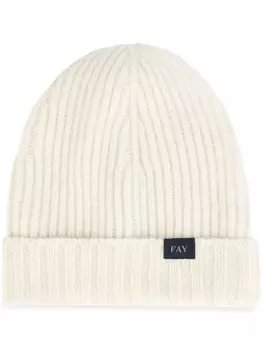 Fay шапка бини в рубчик с логотипом, белый