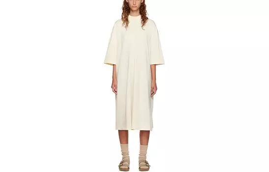 Fear Of God Essentials Платье миди цвета яичной скорлупы с короткими рукавами FW22, белое, с оттенком яичной скорлупы, с короткими рукавами, женское, цвет яичной скорлупы, белое