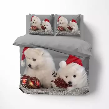 FEBE 3D постельное белье щенки собаки Рождественский комплект пододеяльников 135х200 + наволочка 80х80 см двустороннее постельное белье из 2 предметов на молнии микрофибра зимнее постельное белье пододеяльник