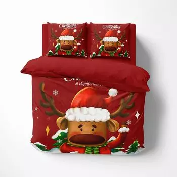 FEBE 3D постельное белье северный олень Рудольф Рождественский комплект пододеяльников 135х200 + наволочка 80х80 см двустороннее постельное белье из 2 предметов на молнии микрофибра зимнее постельное белье пододеяльник