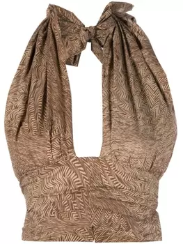 Federica Tosi топ с вырезом халтер и абстрактным принтом, нейтральный цвет