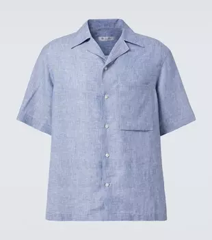 Федерико льняная рубашка в стиле боулинг Loro Piana, Light Blue Indigo