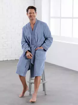 Feel Good, мужской халат, цвет Jeansblau-Ecru-Meliert