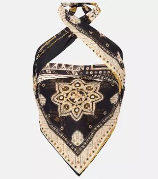 Фейза топ с запахом из хлопка с принтом Marant Etoile, Black / Ochre