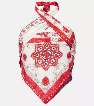 Фейза топ с запахом из хлопка с принтом Marant Etoile, Red/Ecru