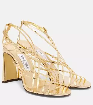 Felice 95 блестящие кожаные сандалии с бусинами Jimmy Choo, Light Gold