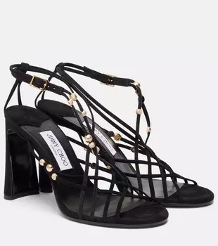 Felice 95 декорированные замшевые сандалии Jimmy Choo, Black/Gold