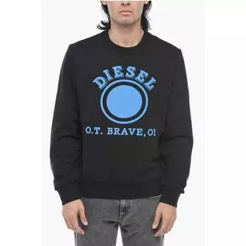 Felpa Girocollo S-GINN-K35 Свитер в цвете Cotone Garzato Con Stampa Logo Diesel, Black