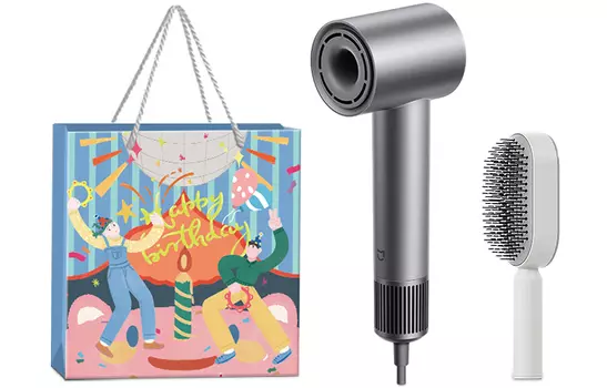 Фен MI H501 1600W с отрицательными ионами для бережного ухода за волосами Mi, H501 Fog Tea Gray Massage Airbag Comb + Birthday Gift Bag [Set]