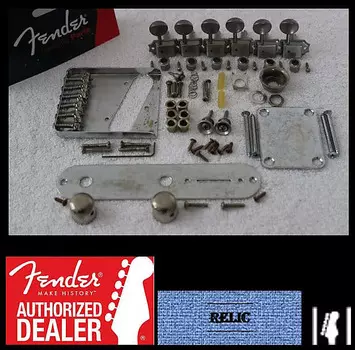 FENDER Aged/Relic Chrome Telecaster Hardware Set Vintage 6 Saddle Bridge w/ Tuners 099-0810-000 Vintage-Style 6-Saddle Telecaster Bridge Assembly