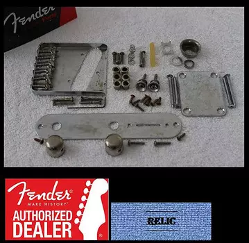 FENDER Aged/Relic Chrome USA Telecaster Hardware Set Vintage Style 6 Saddle Bridge 099-0810-000 Vintage-Style 6-Saddle Telecaster Bridge Assembly