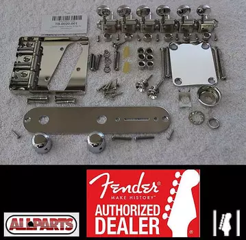 Fender/Allparts Telecaster Chrome Vintage 3-х седельный резьбовой бридж Набор креплений с тюнерами TB-0020-001 3-Saddle Vintage Telecaster Hardware Set