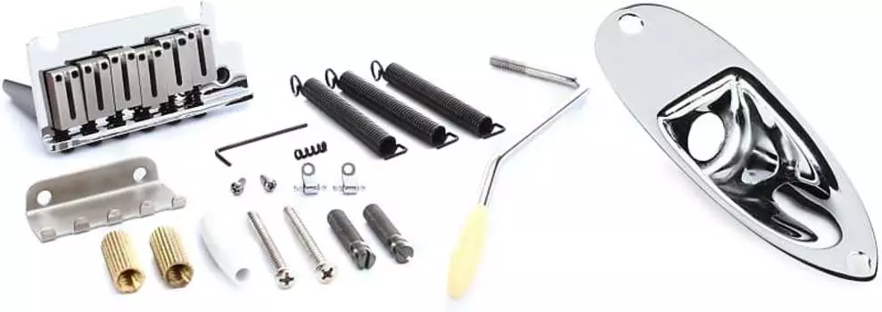 Fender American Series Strat Tremolo Bridge в сборе — хромированный комплект с Fender Road Worn Stratocaster Jack Ferrule с крепежом 0997206000=1 0992050000=1