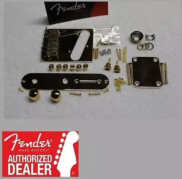 FENDER American Telecaster Gold Body Hardware Set Modern 6 Saddle Bridge USA Tele 099-0807-200