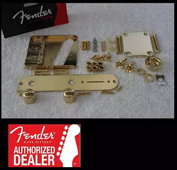 Fender American Telecaster Vintage Gold Hardware Set с компенсированными седлами Wilkinson 005-3683-000 American Vintage 3-Saddle Telecaster Bridge Plate